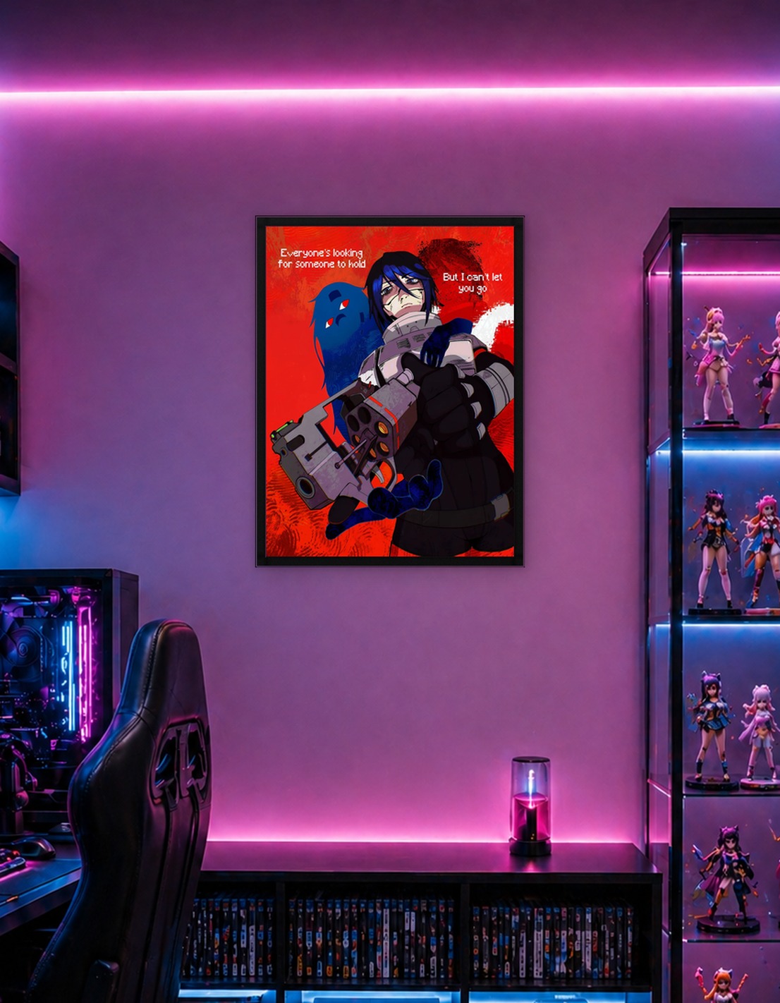 Anime Character with Gun and Blue Ghost