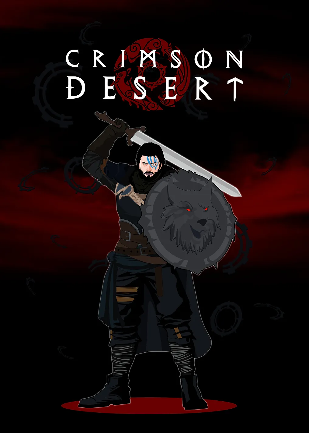 Crimson Desert Warrior with Wolf Shield - 9773190