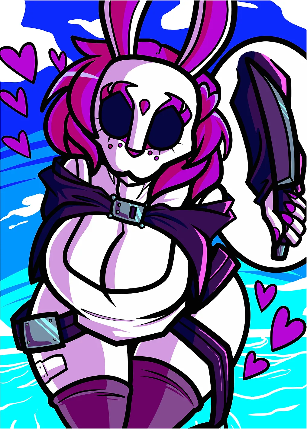 Bunny girl with knife and hearts