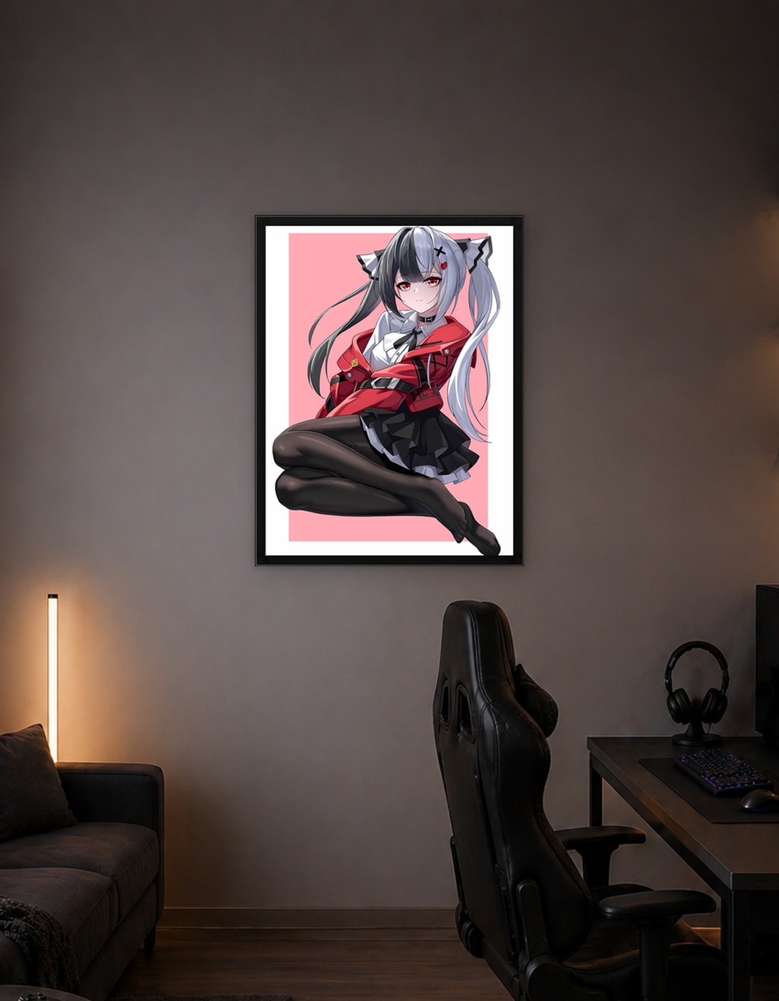 Anime Girl in Red Jacket and Black Skirt