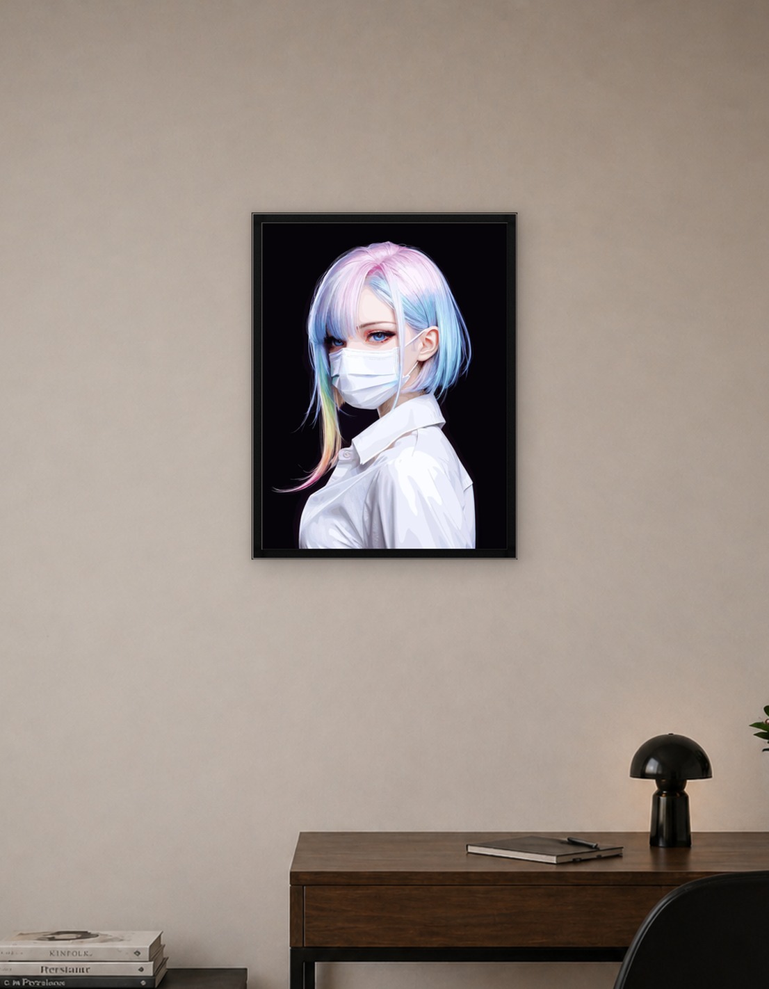 Anime Girl with Mask and Colorful Hair