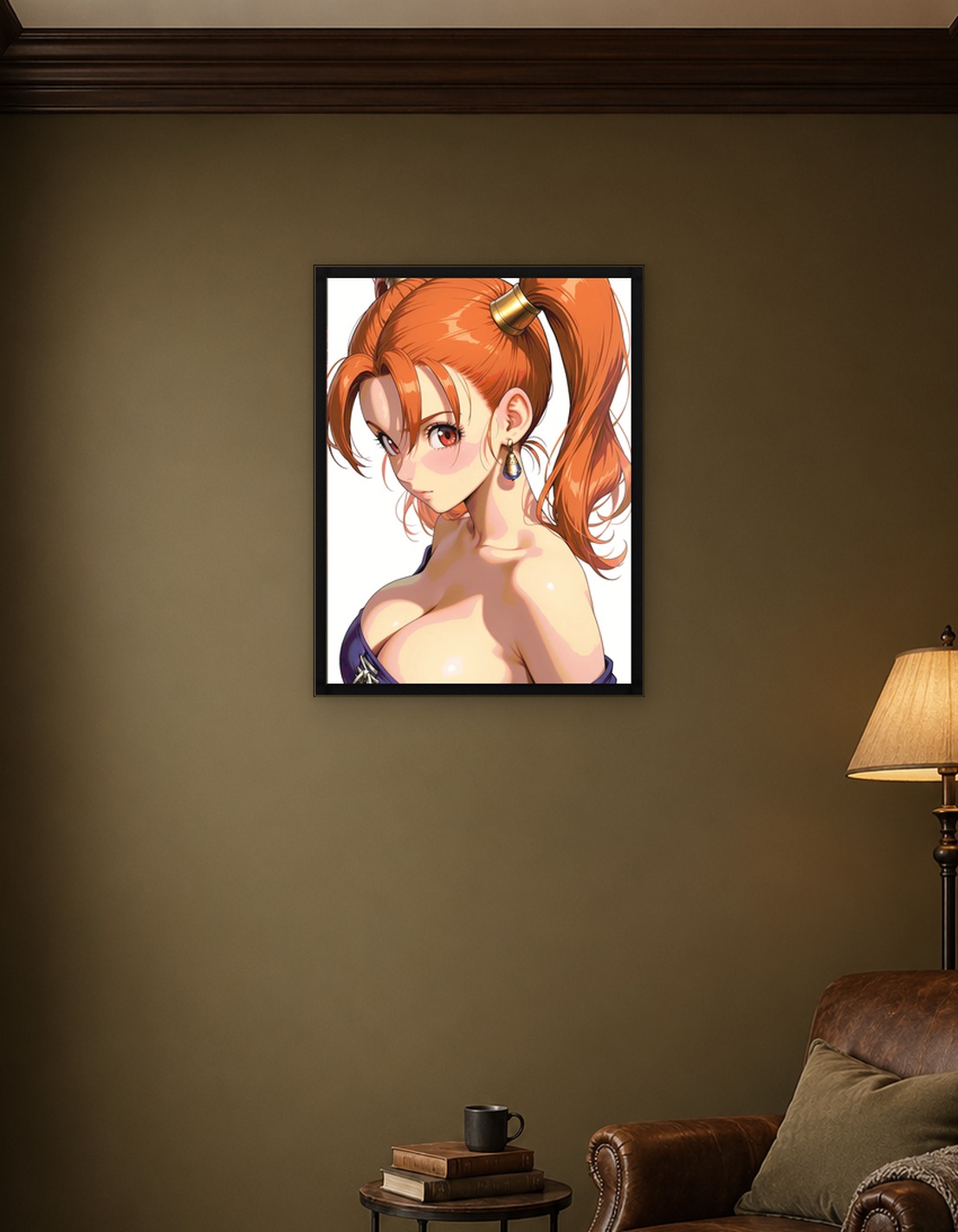 Anime Girl with Orange Hair and Blue Earrings
