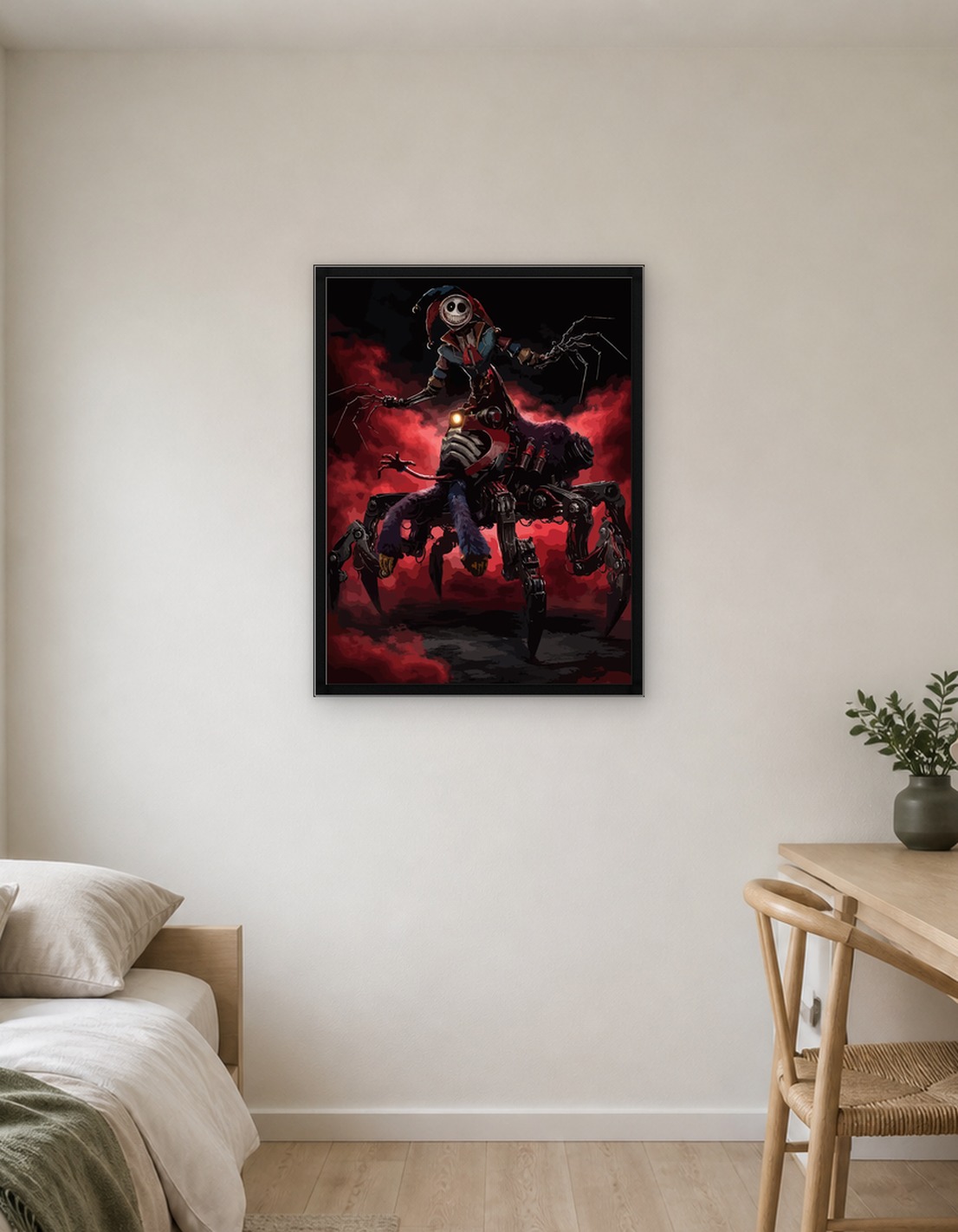 Creepy Jester Riding a Mechanical Spider