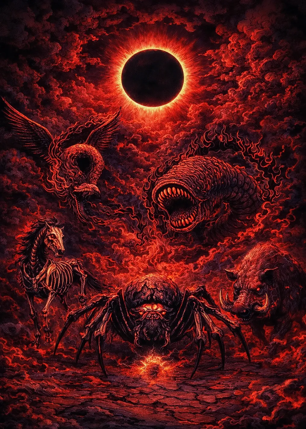 Dark Fantasy Eclipse with Demonic Creatures