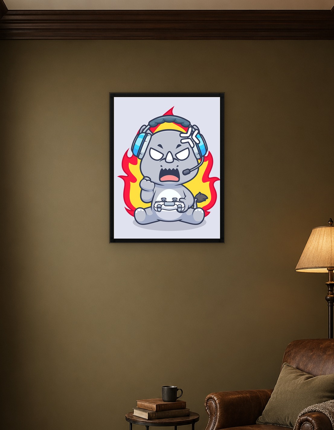 Angry Gamer Rhino with Flames