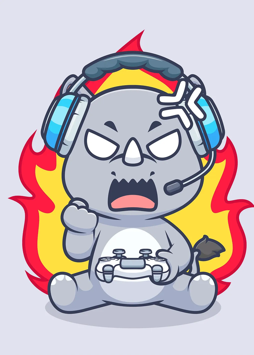 Angry Gamer Rhino with Flames