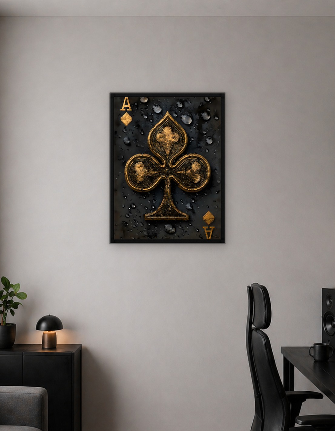 Ace of Clubs Playing Card with Water Droplets