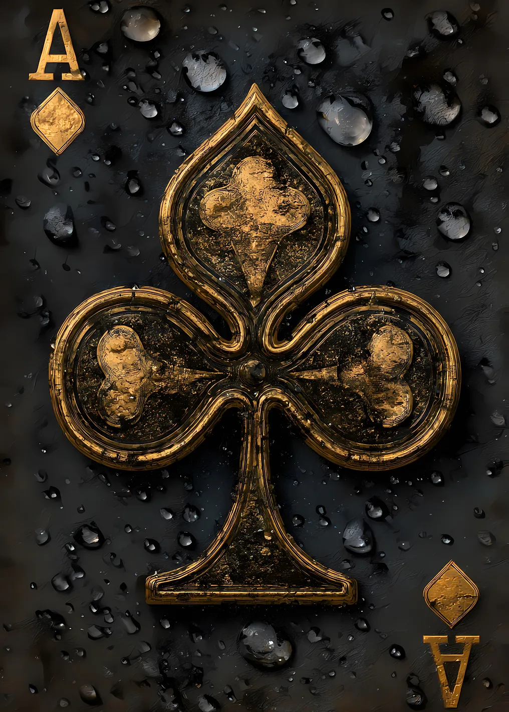 Ace of Clubs Playing Card with Water Droplets