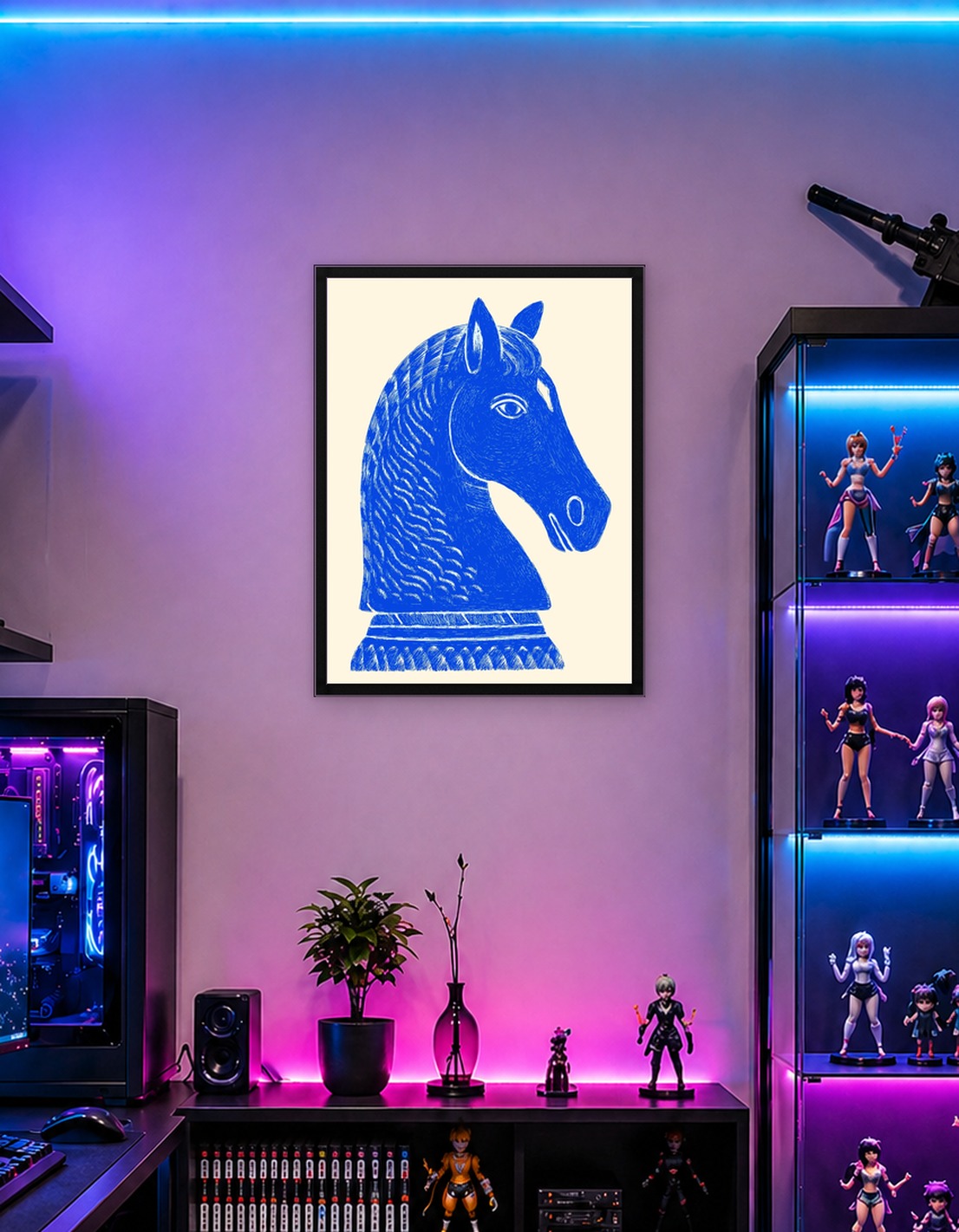 Blue Chess Knight Illustration