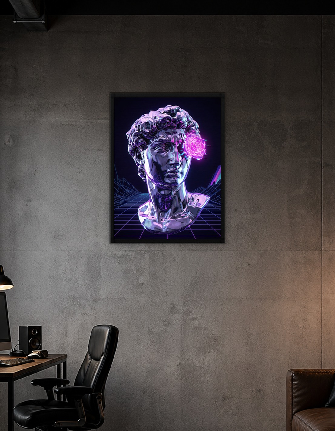 Cyberpunk David Bust with Neon Rose