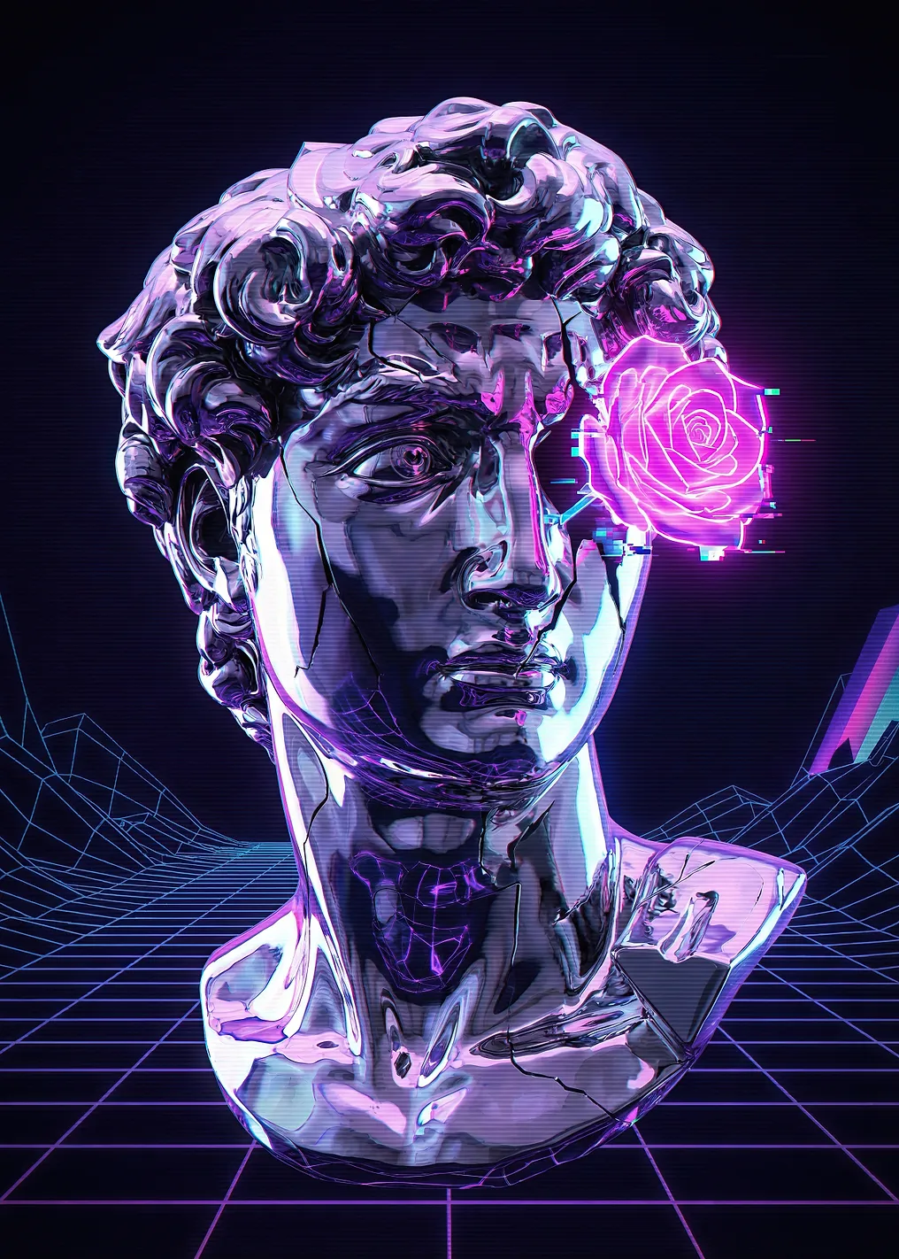 Cyberpunk David Bust with Neon Rose
