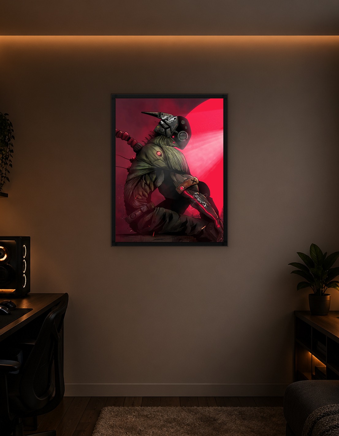 Cyberpunk Warrior with Red Moon