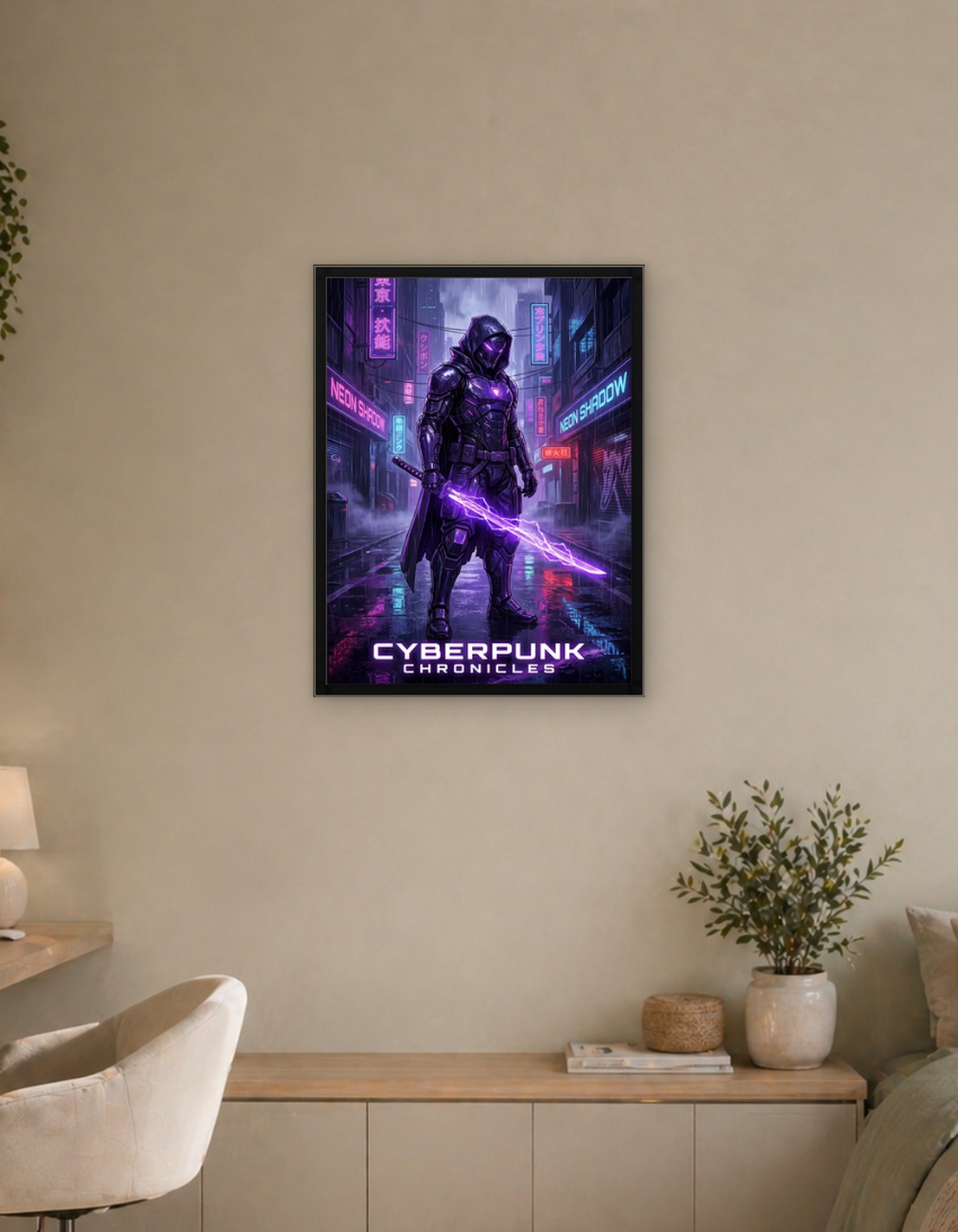 Cyberpunk Warrior with Neon Sword - 9684369