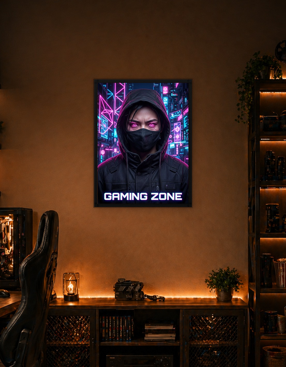 Cyberpunk Gamer with Glowing Eyes