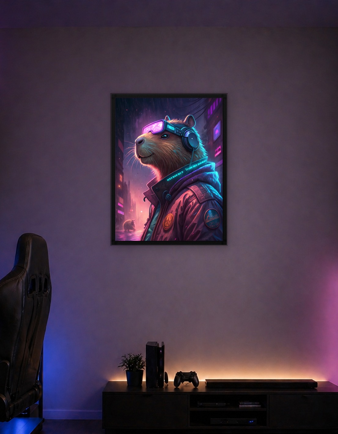 Cyberpunk Capybara in Neon City