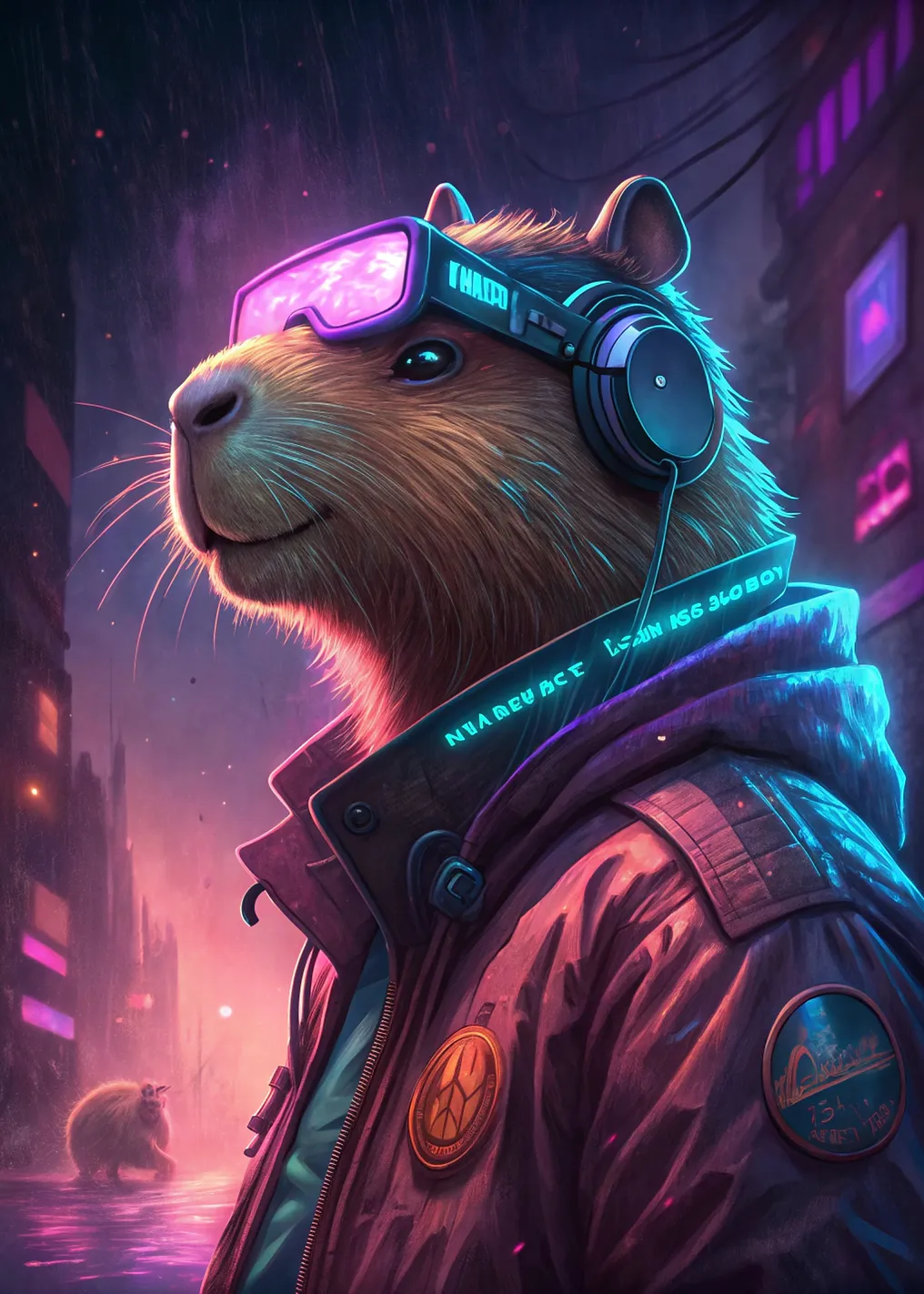 Cyberpunk Capybara in Neon City