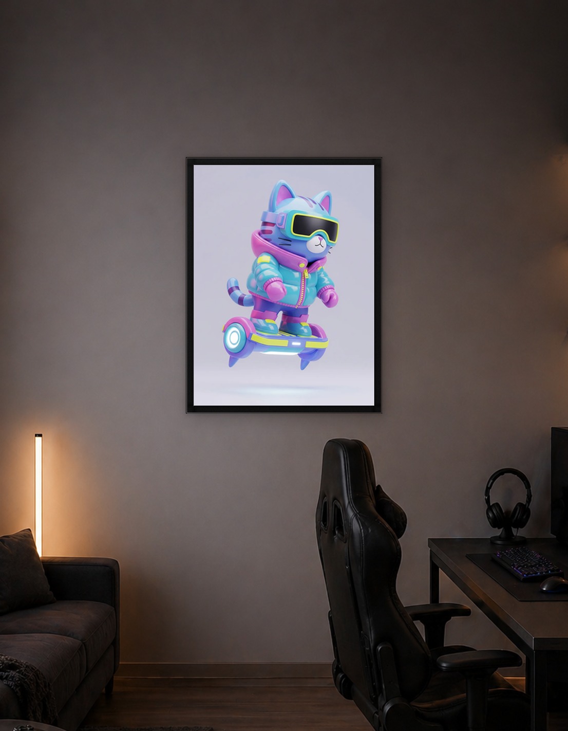 Cyberpunk Cat on Hoverboard