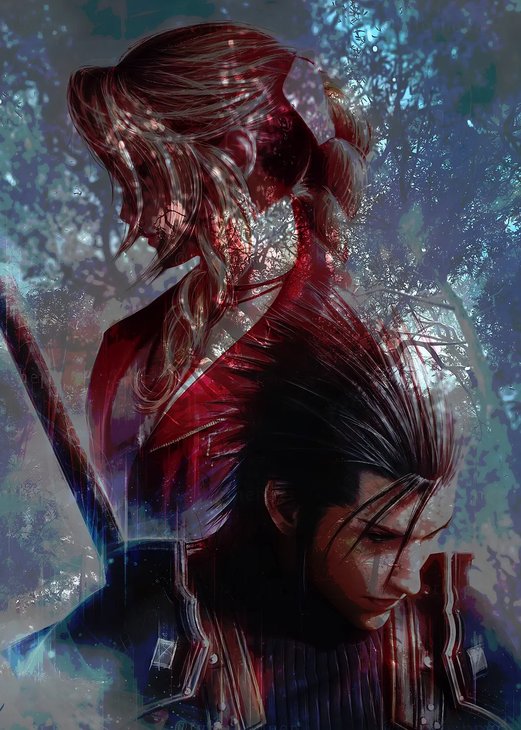 Cloud and Aerith in a Forest
