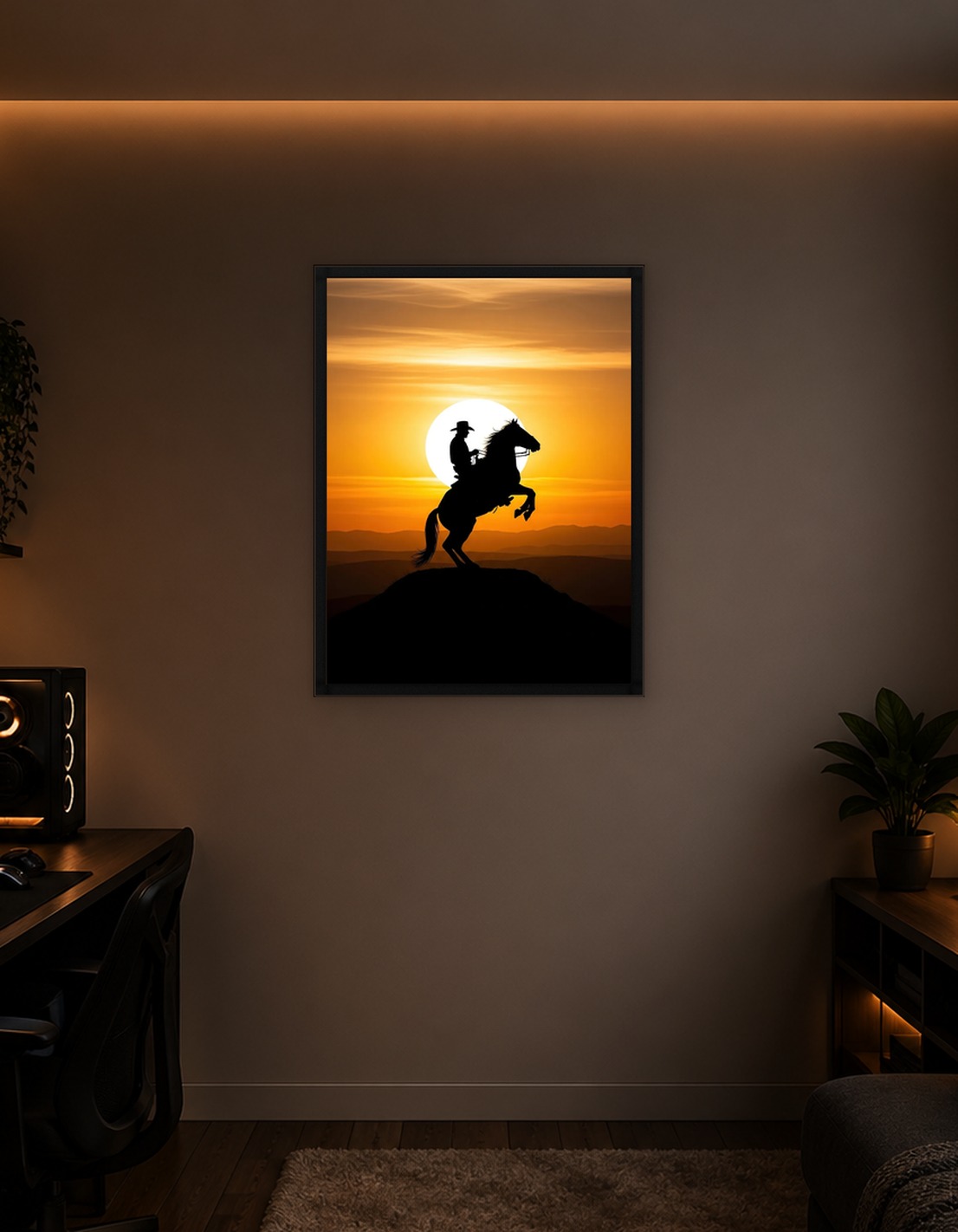 Cowboy on Horse at Sunset - 10044676