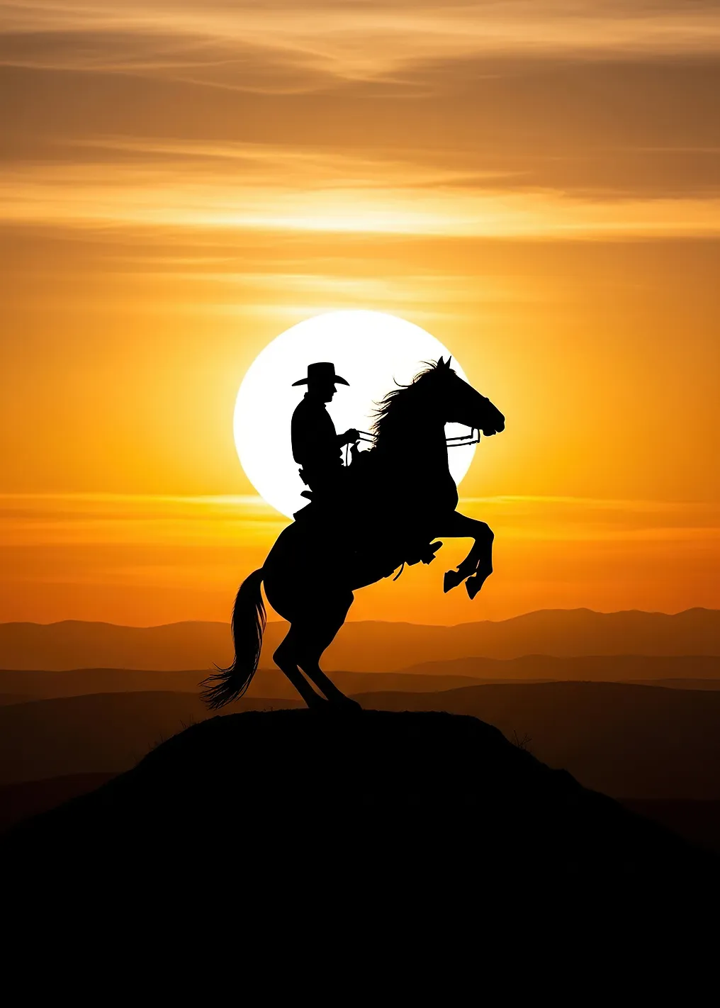 Cowboy on Horse at Sunset - 10044676