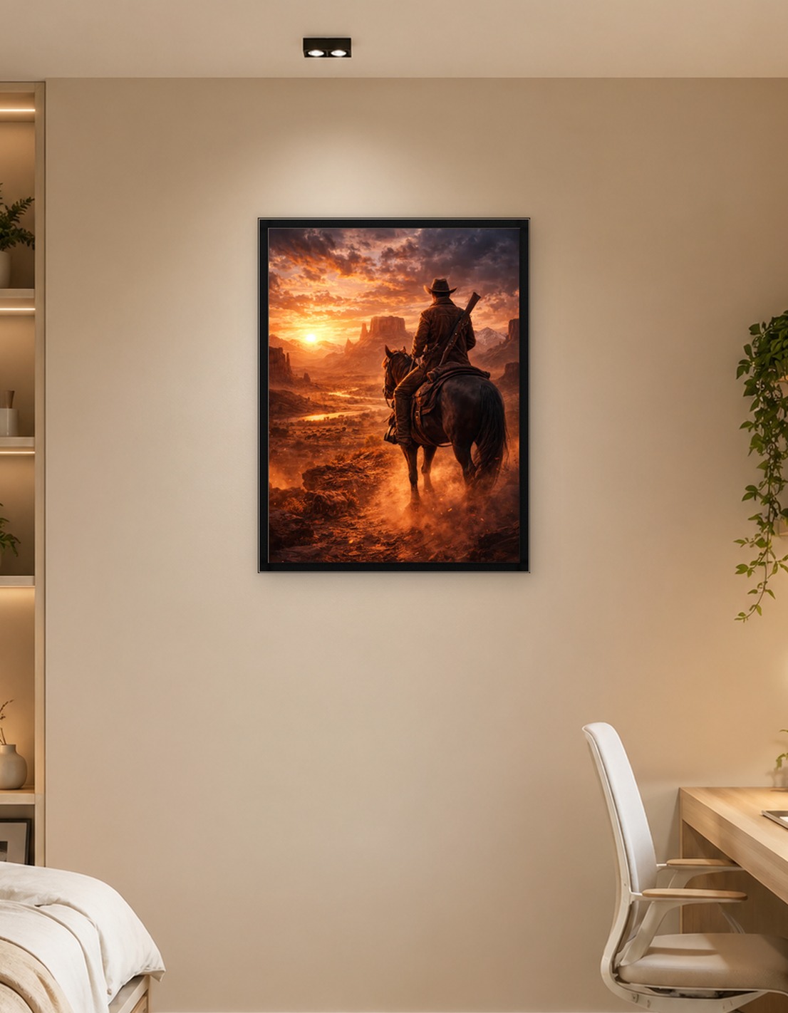 Cowboy on Horse at Sunset - 10075193
