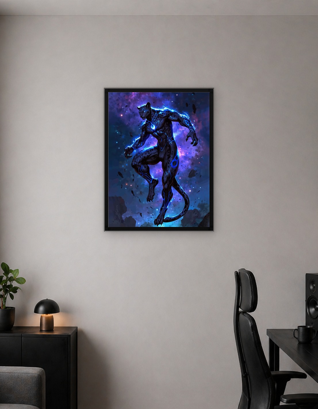 Cosmic Panther with Blue Energy