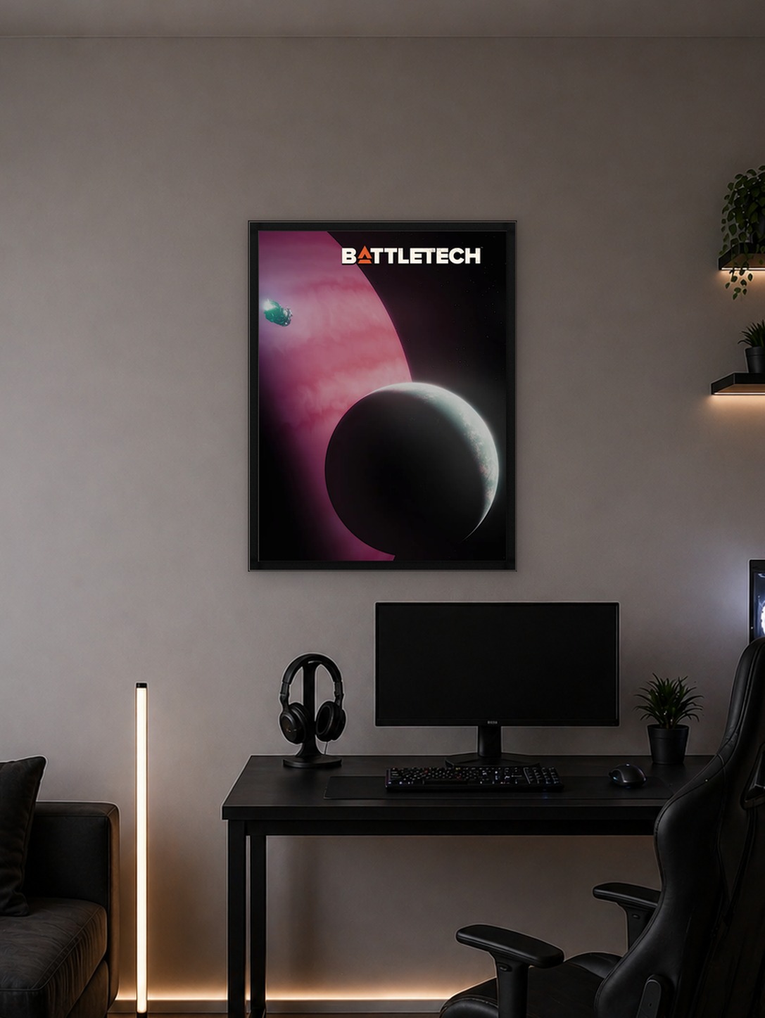 Battletech Space Scene with Planets and Ship