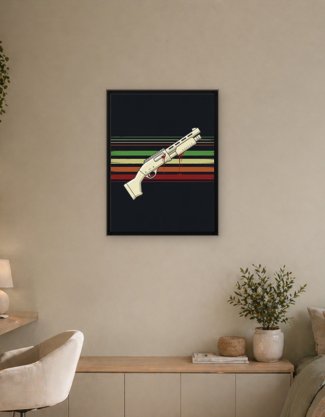 Bloody Shotgun on Striped Background