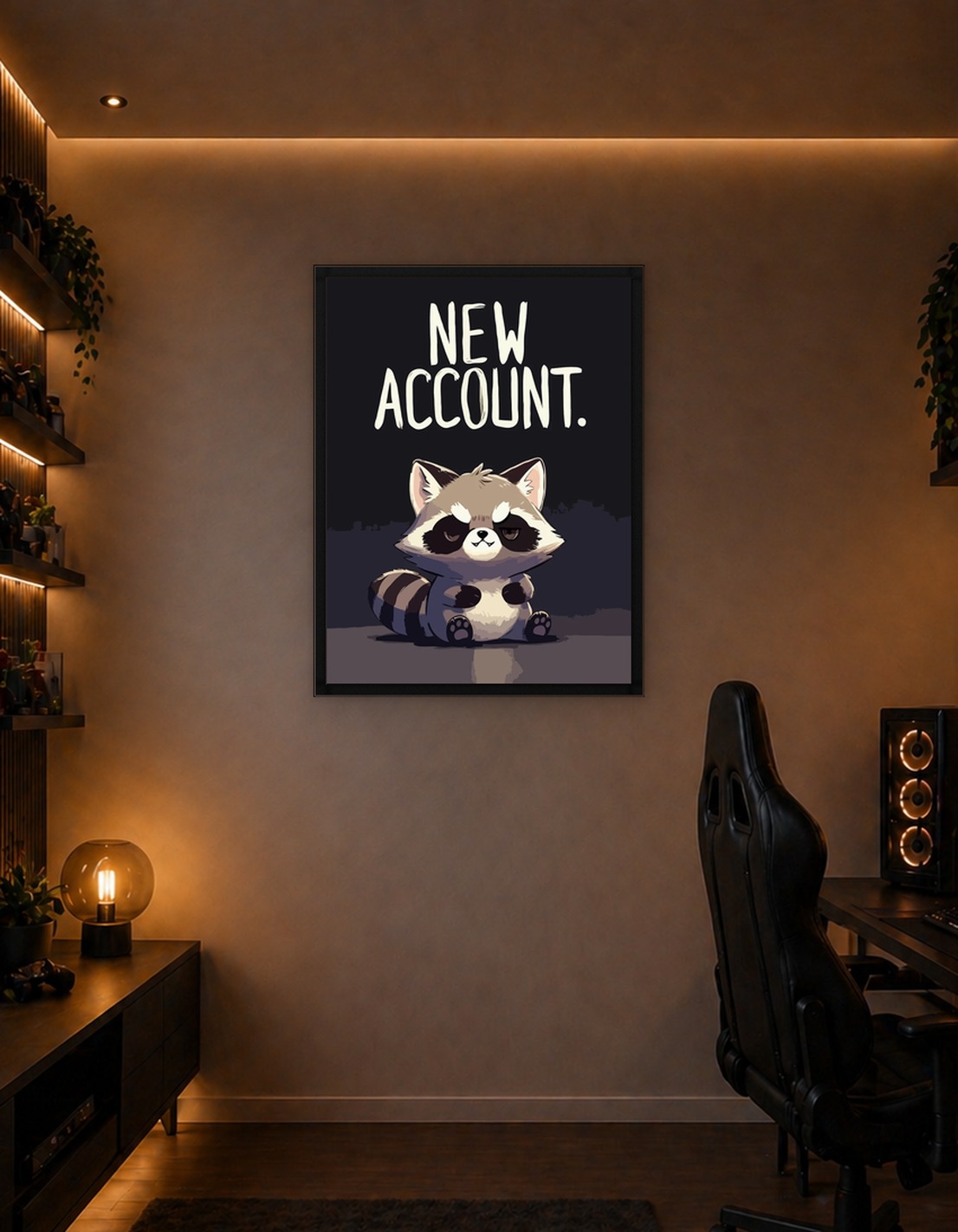 Cute Raccoon with 'New Account' Text