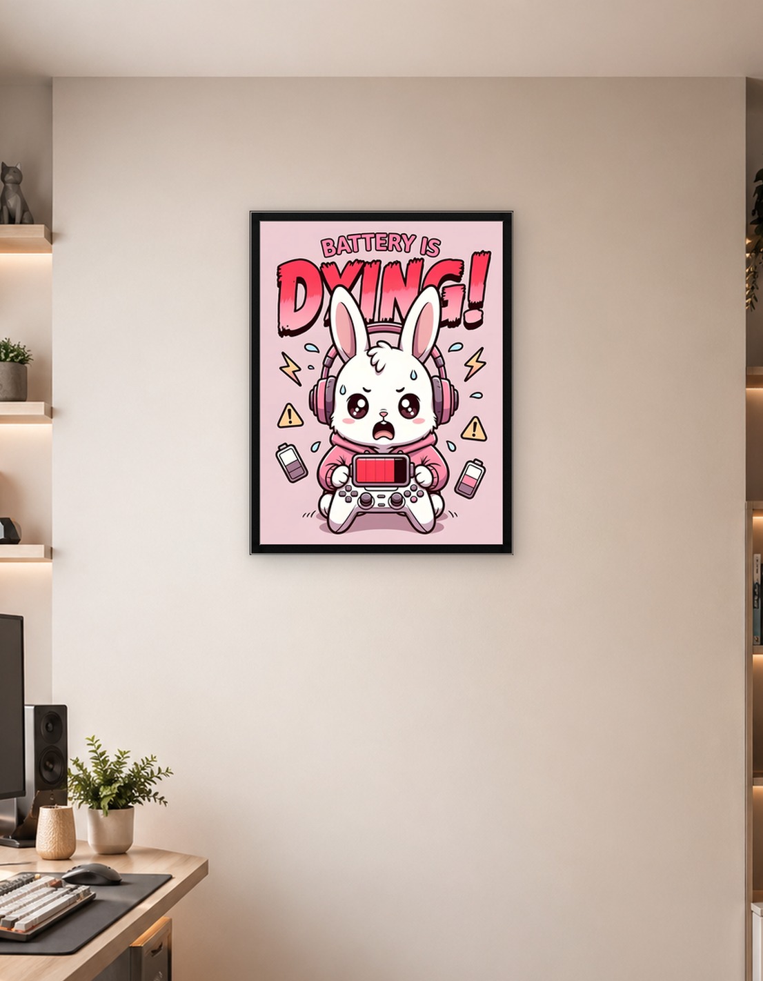 Cute Bunny Gamer with Low Battery