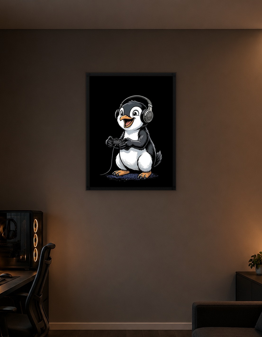Cute Penguin Gamer with Headphones