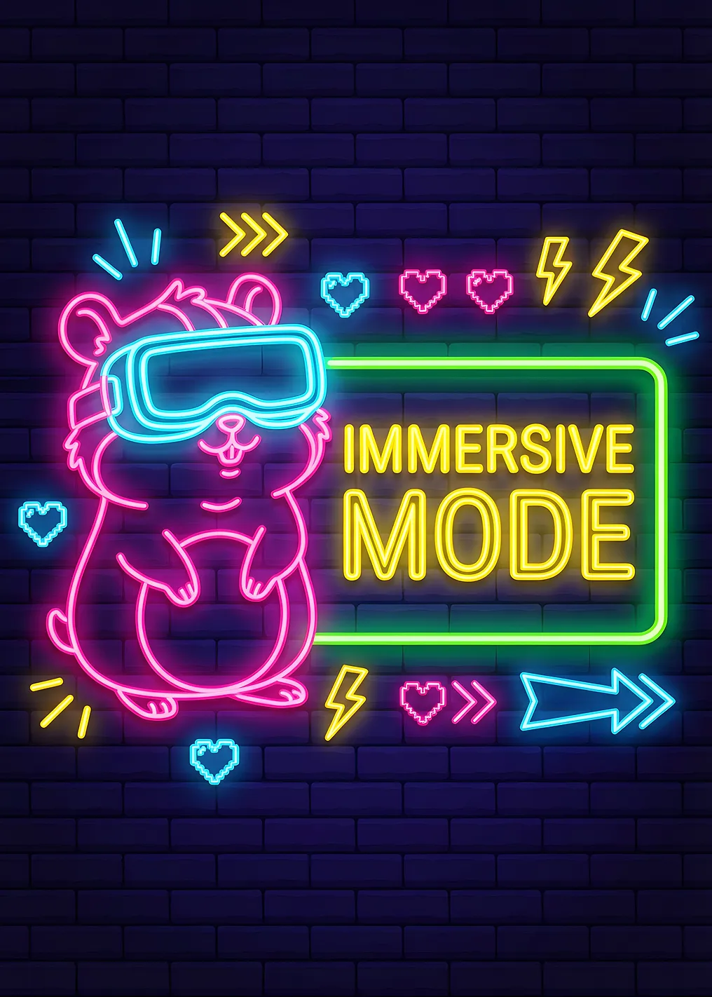 Милый хомяк в неоновой вывеске гарнитуры VR