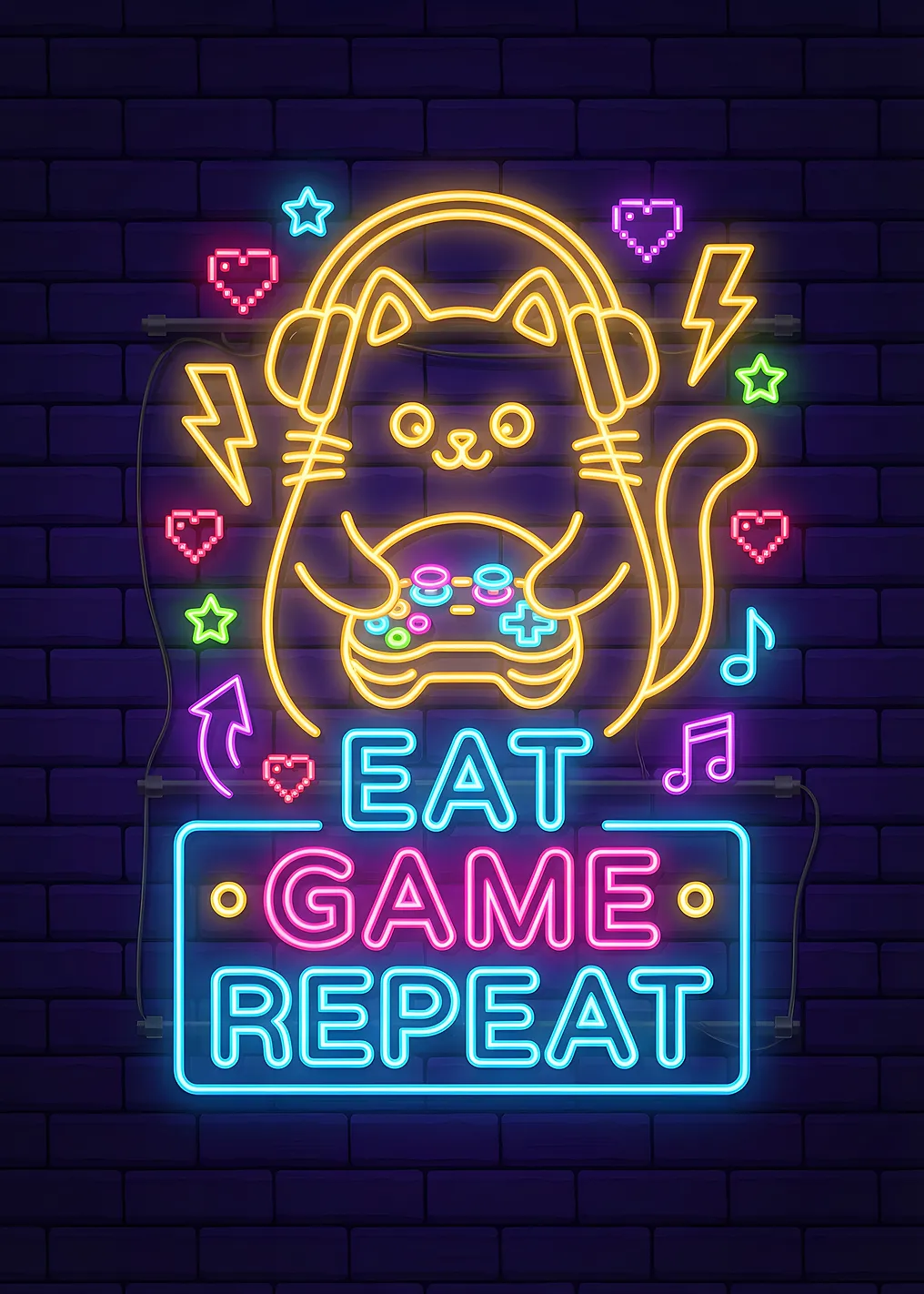 Cute Cat Gamer Neon Sign