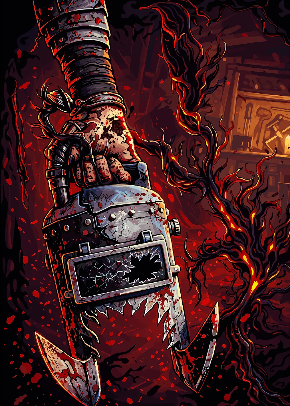 Bloody Hand Holding a Mechanical Hook