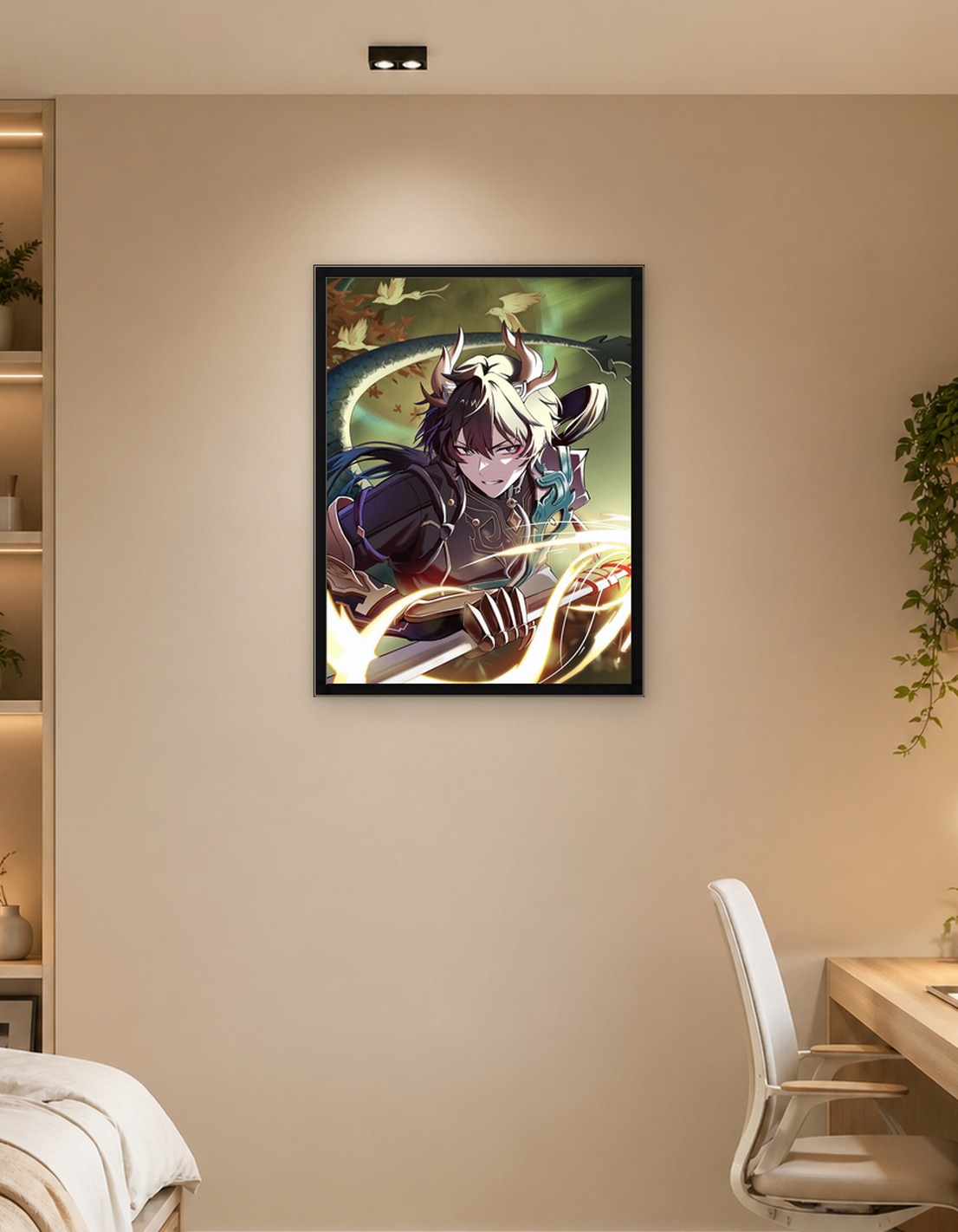 Anime character with dragon horns and sword