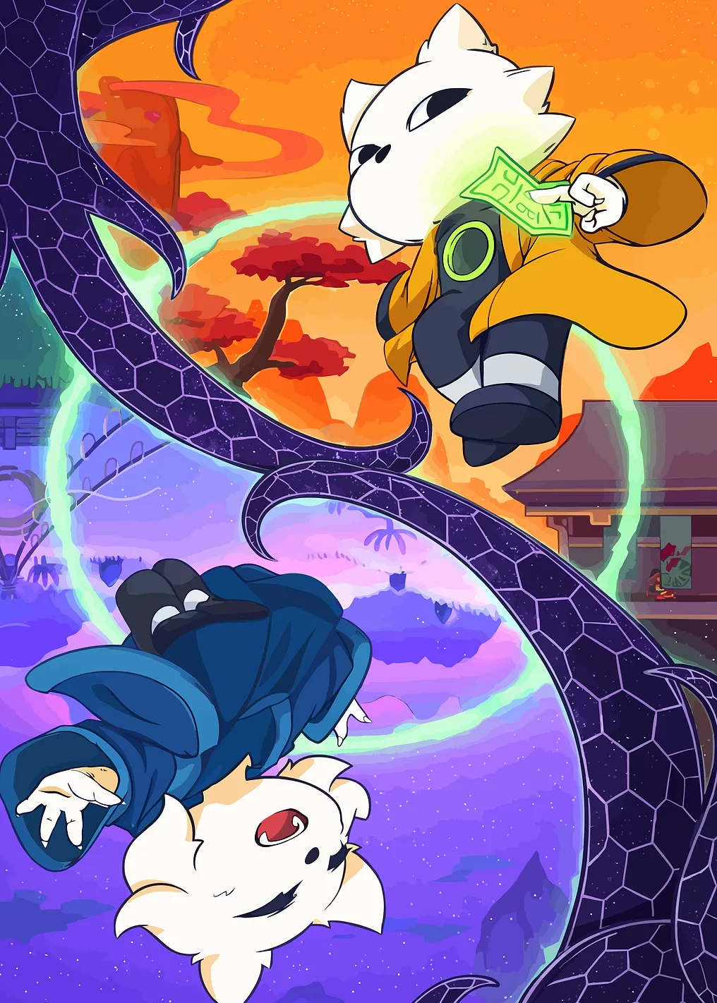 Anime-style characters in a mystical landscape