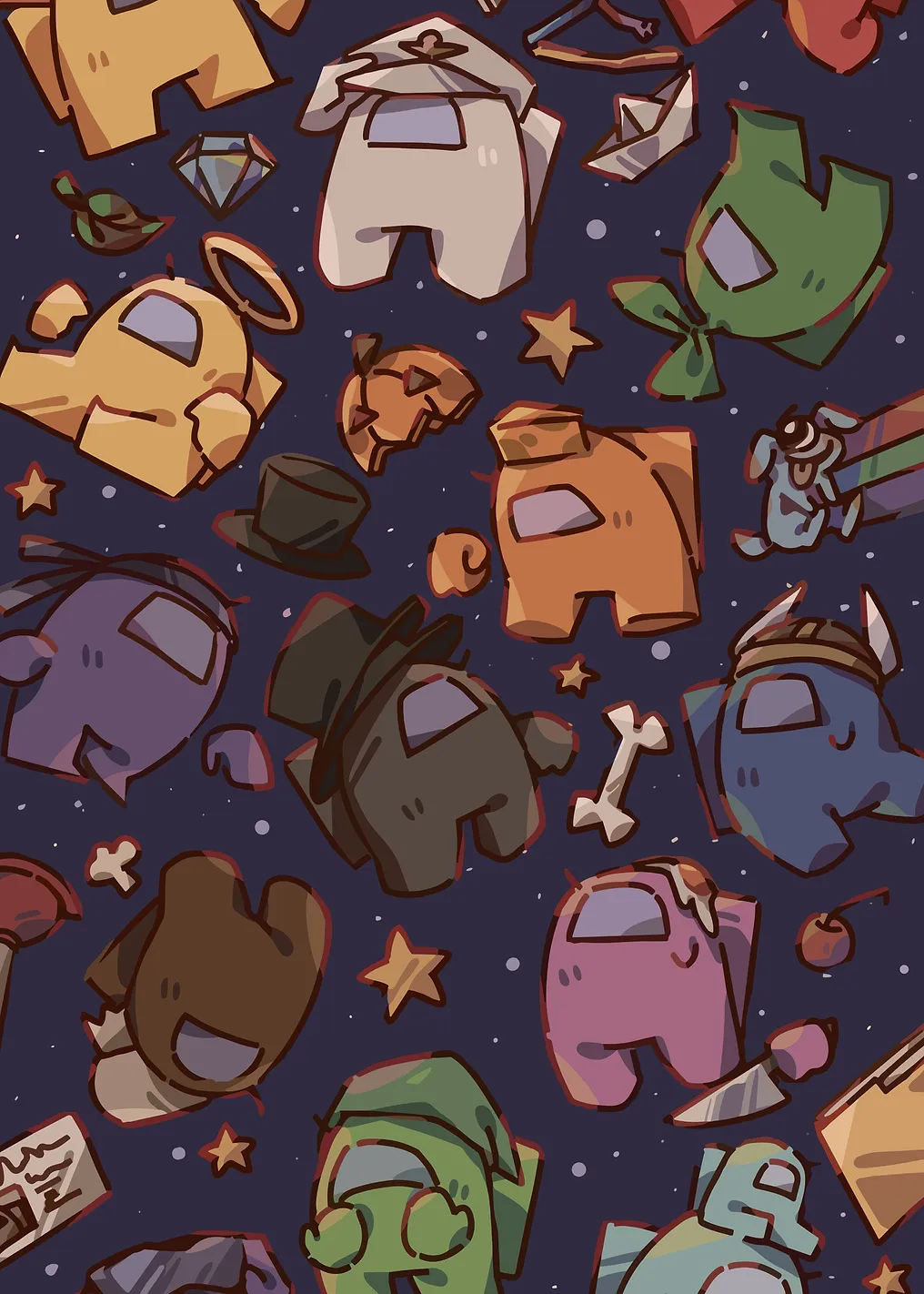 Among Us Characters with Hats and Accessories