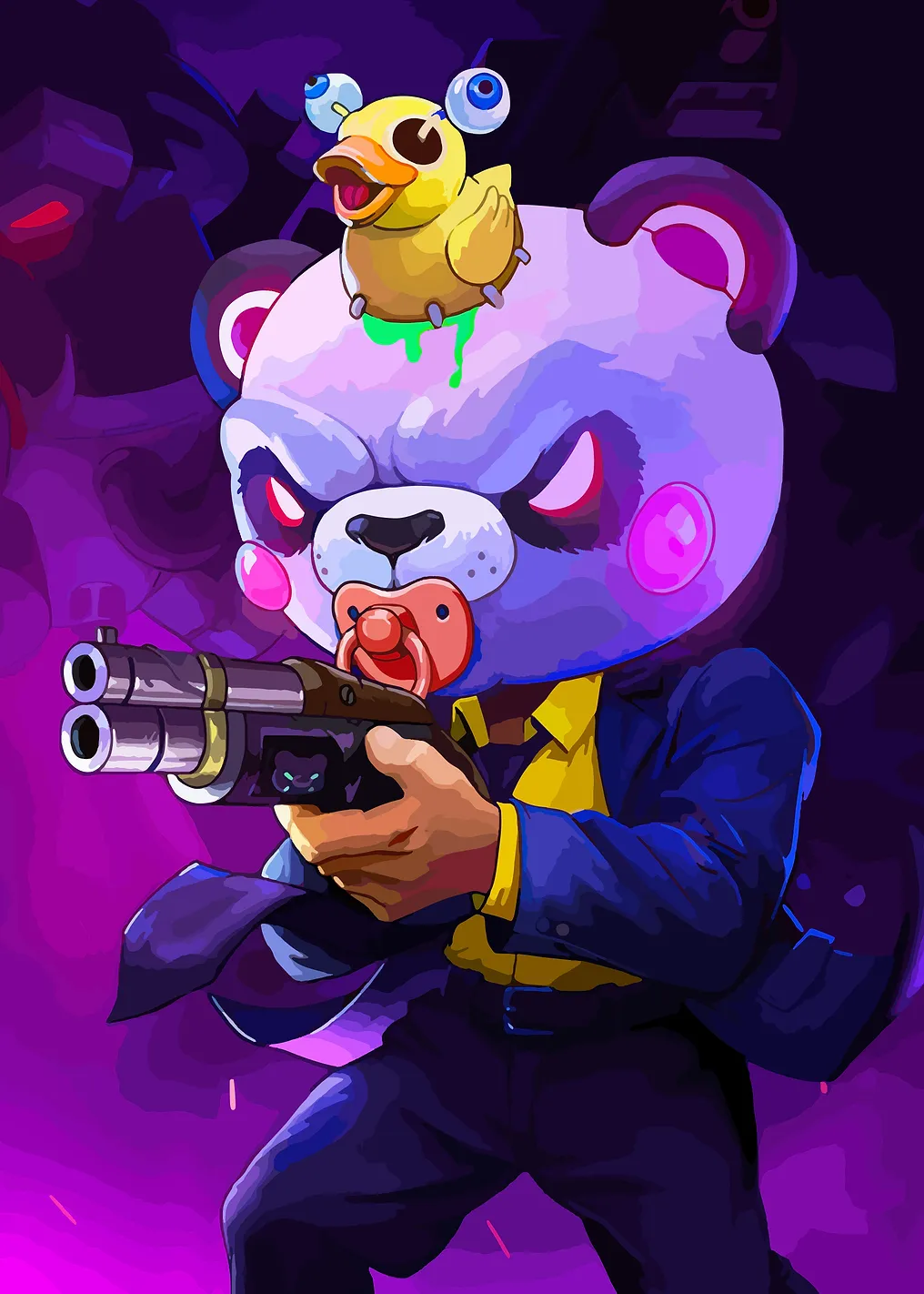 Bear Character with Shotgun and Duck