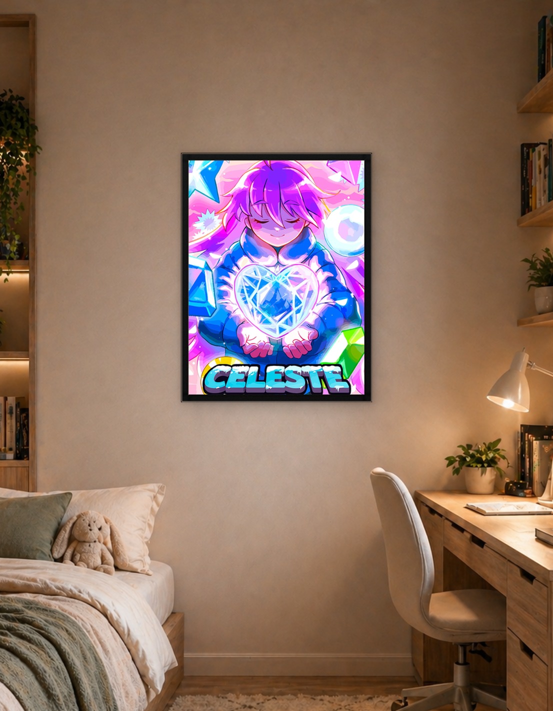 Celeste Game Art with Character and Gems