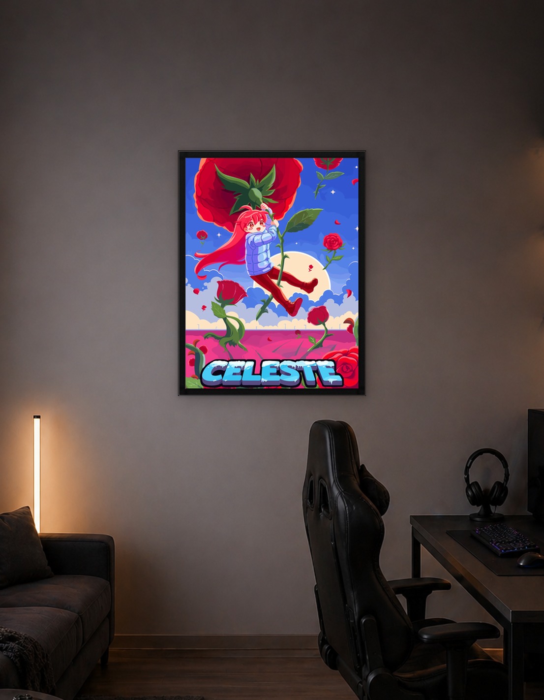Celeste Game Poster with Anime Girl and Roses