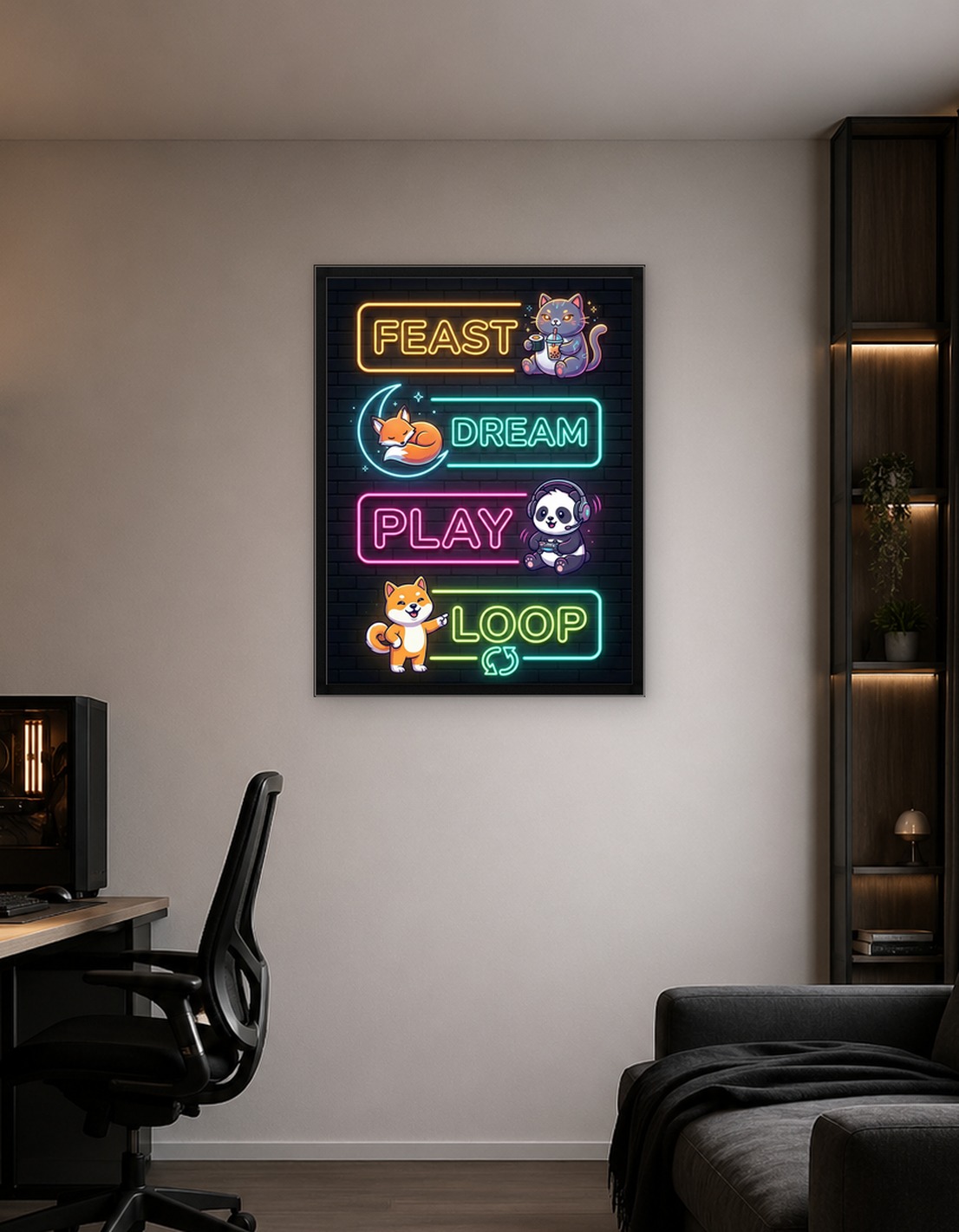 Cute gamer Animals with Neon Signs