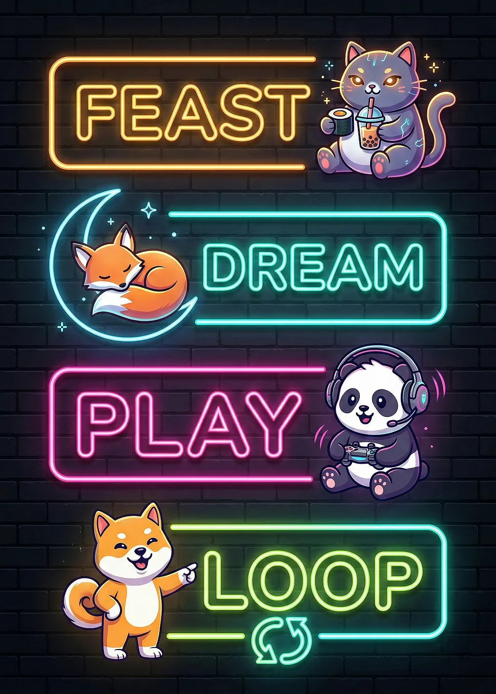 Cute gamer Animals with Neon Signs