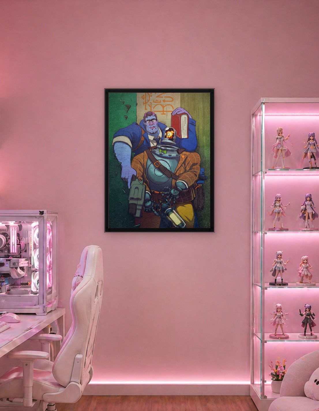 Blue Demon Man and Robot Companion