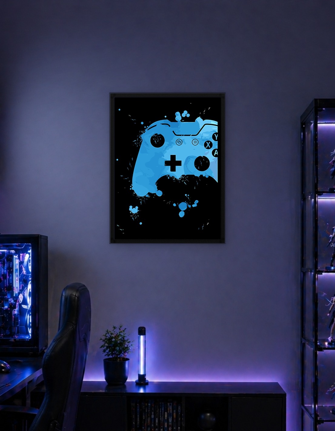 Синий акварельный игровой контроллер Сплаш арт