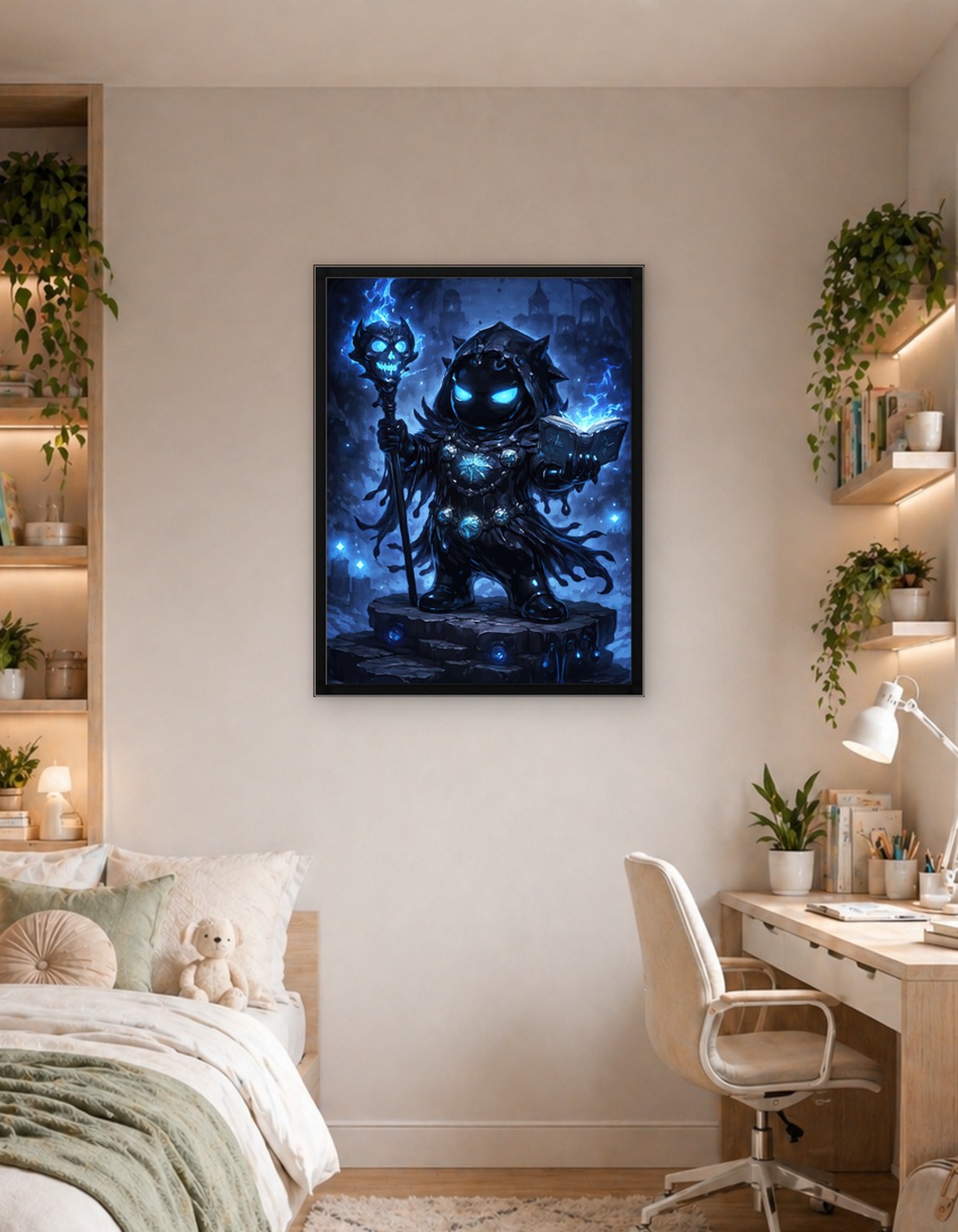 Dark Wizard with Glowing Eyes and Staff