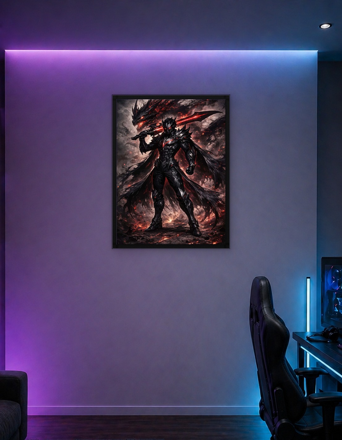 Dark Knight with Fiery Dragon