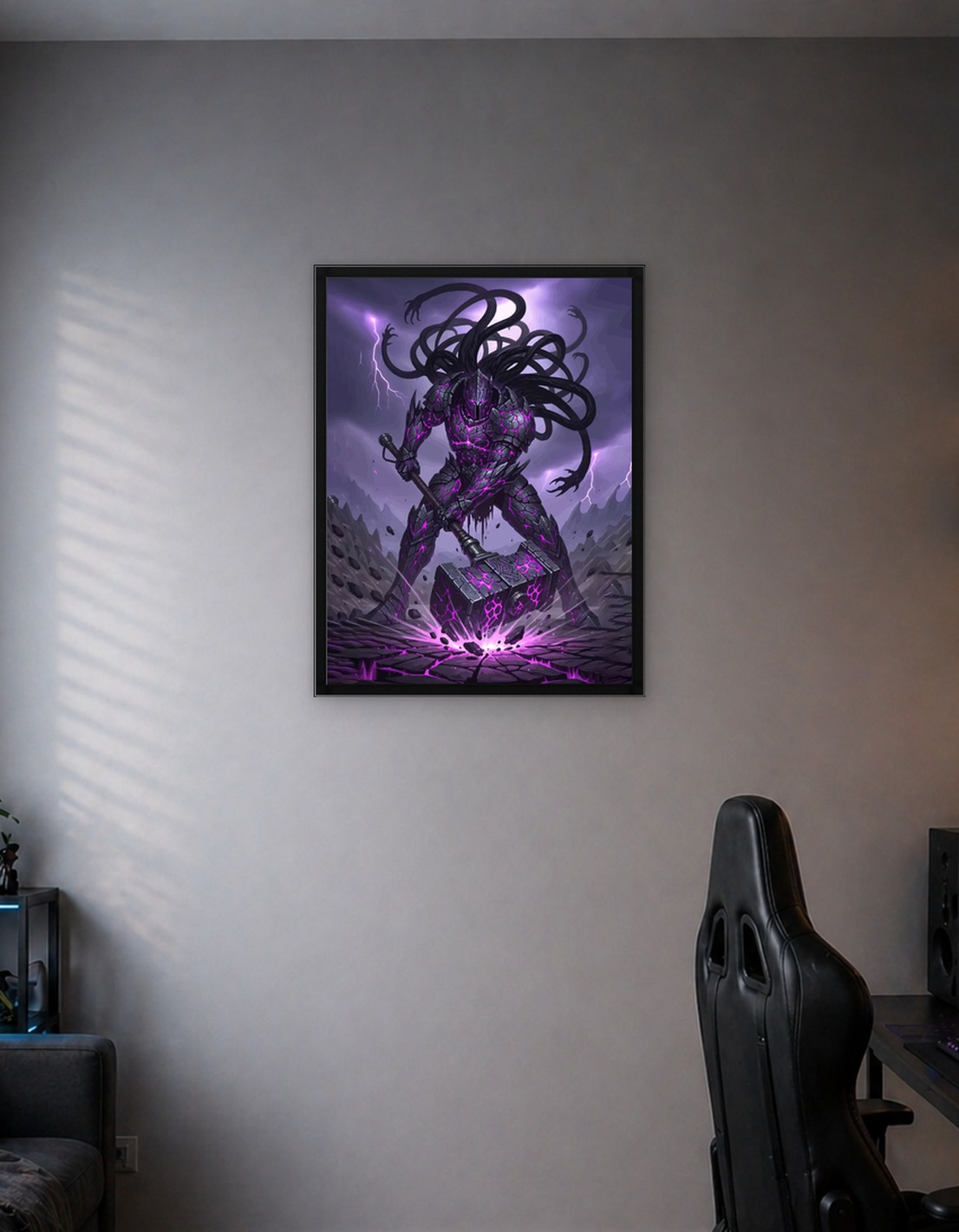 Dark Knight with Glowing Hammer