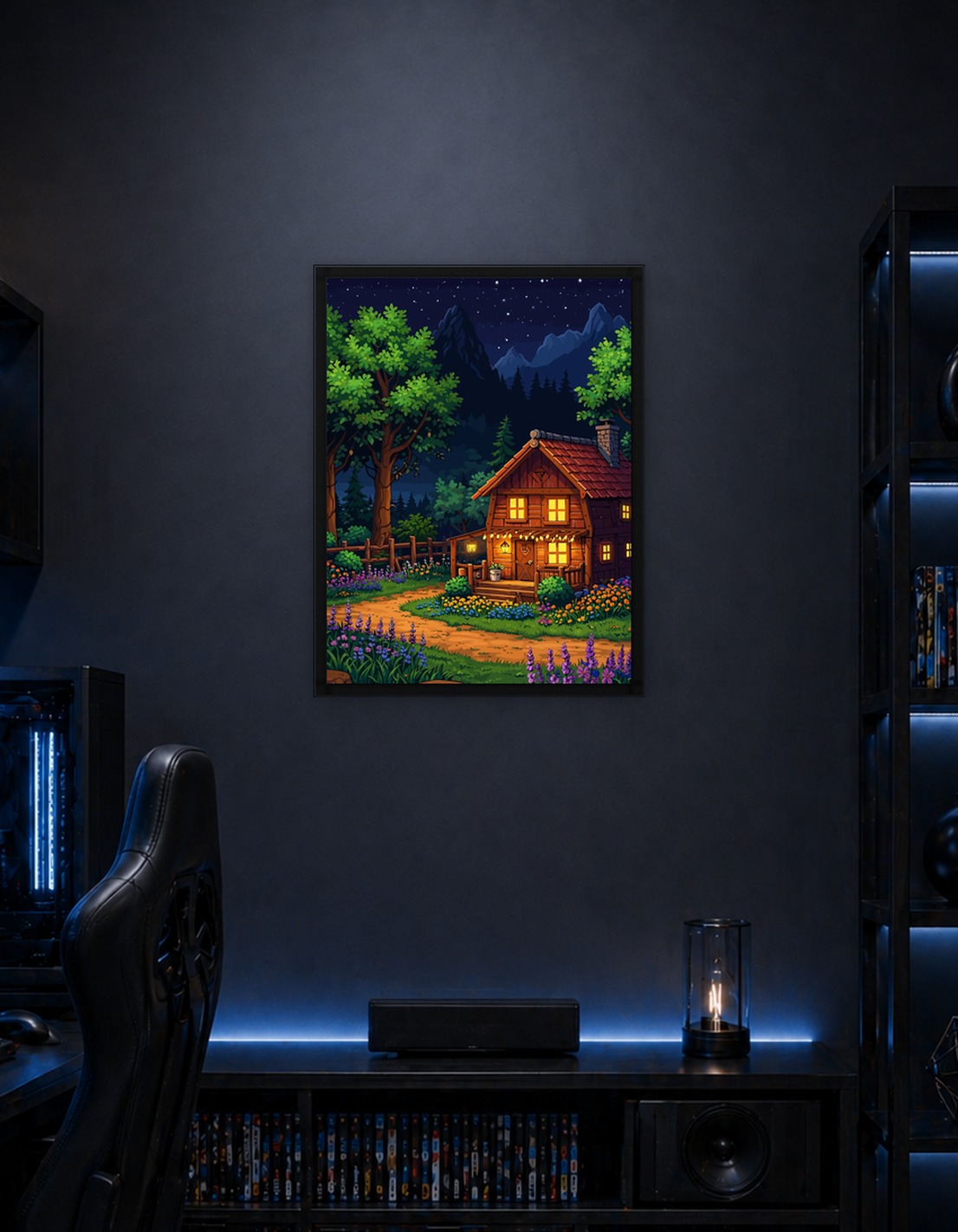 Cozy Cabin in a Starry Night Forest