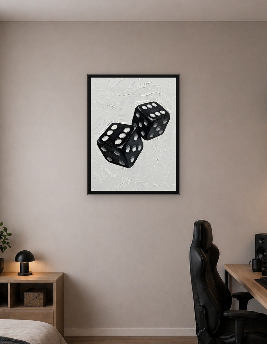 Black Dice on Textured White Background