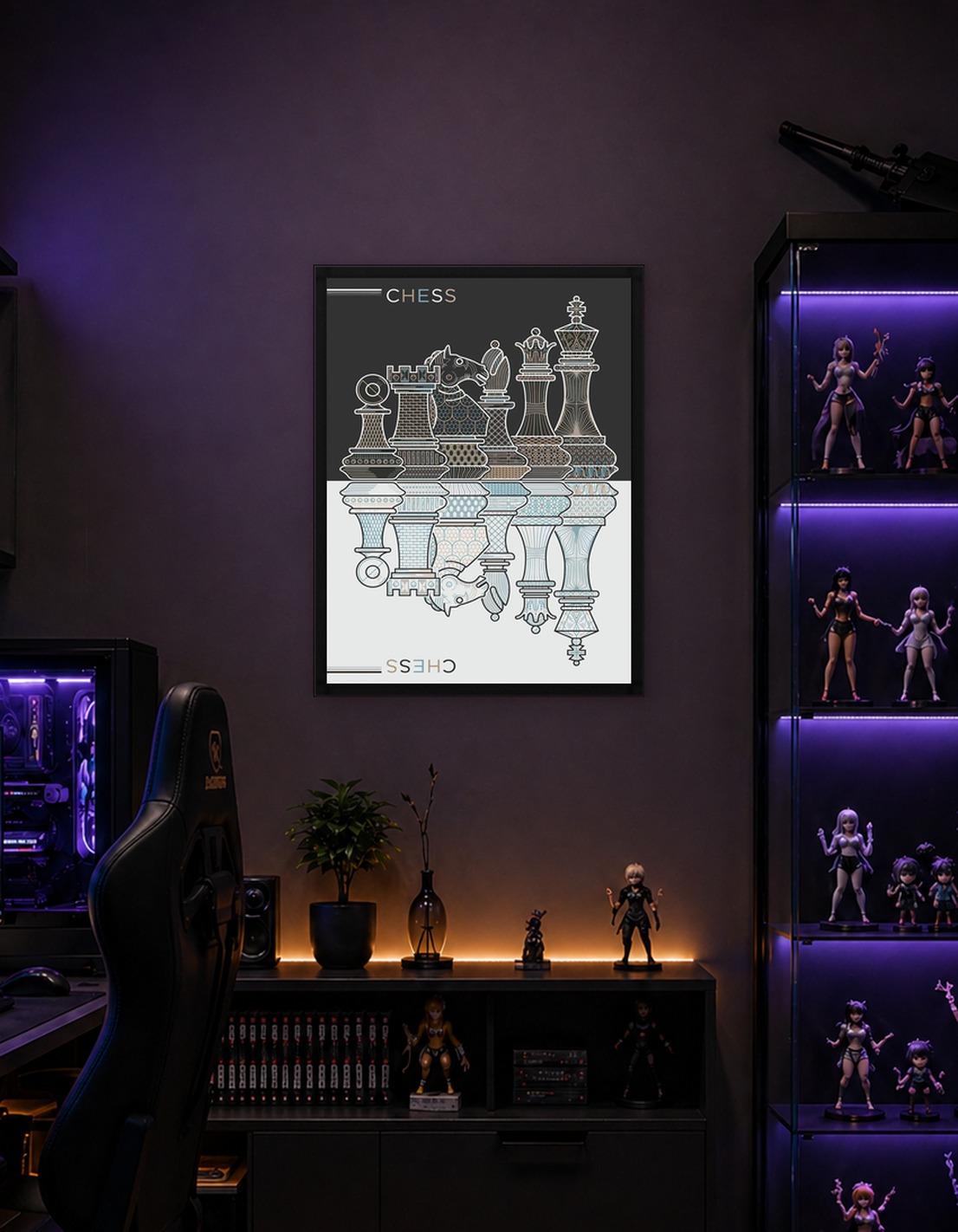 Chess Pieces Reflection Art